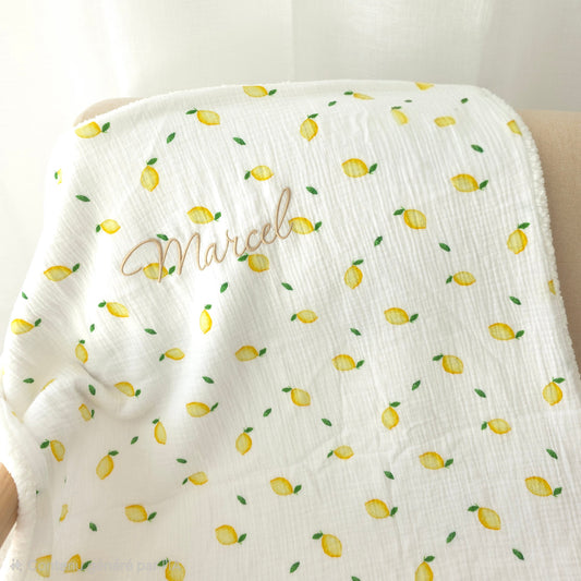 couverture bébé brodée motif citron