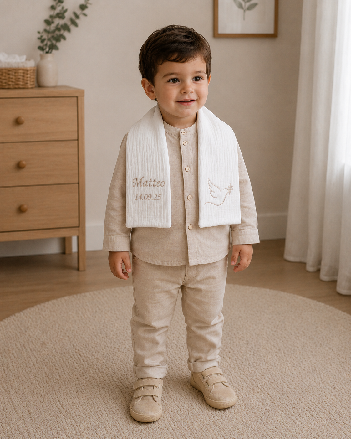 écharpe de baptême petit garçon 2 ans